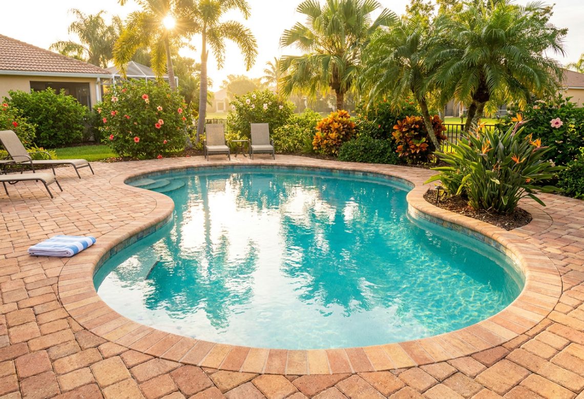Family pool with paver deck