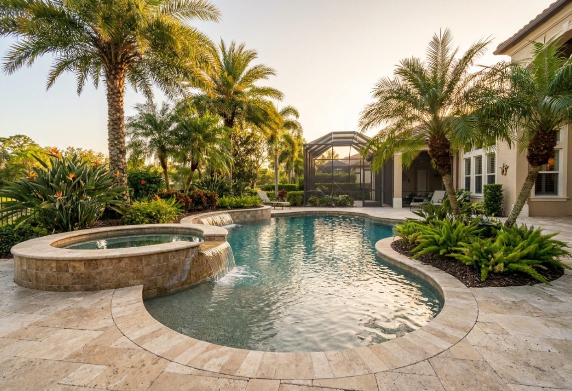 Pool with raised spillover spa